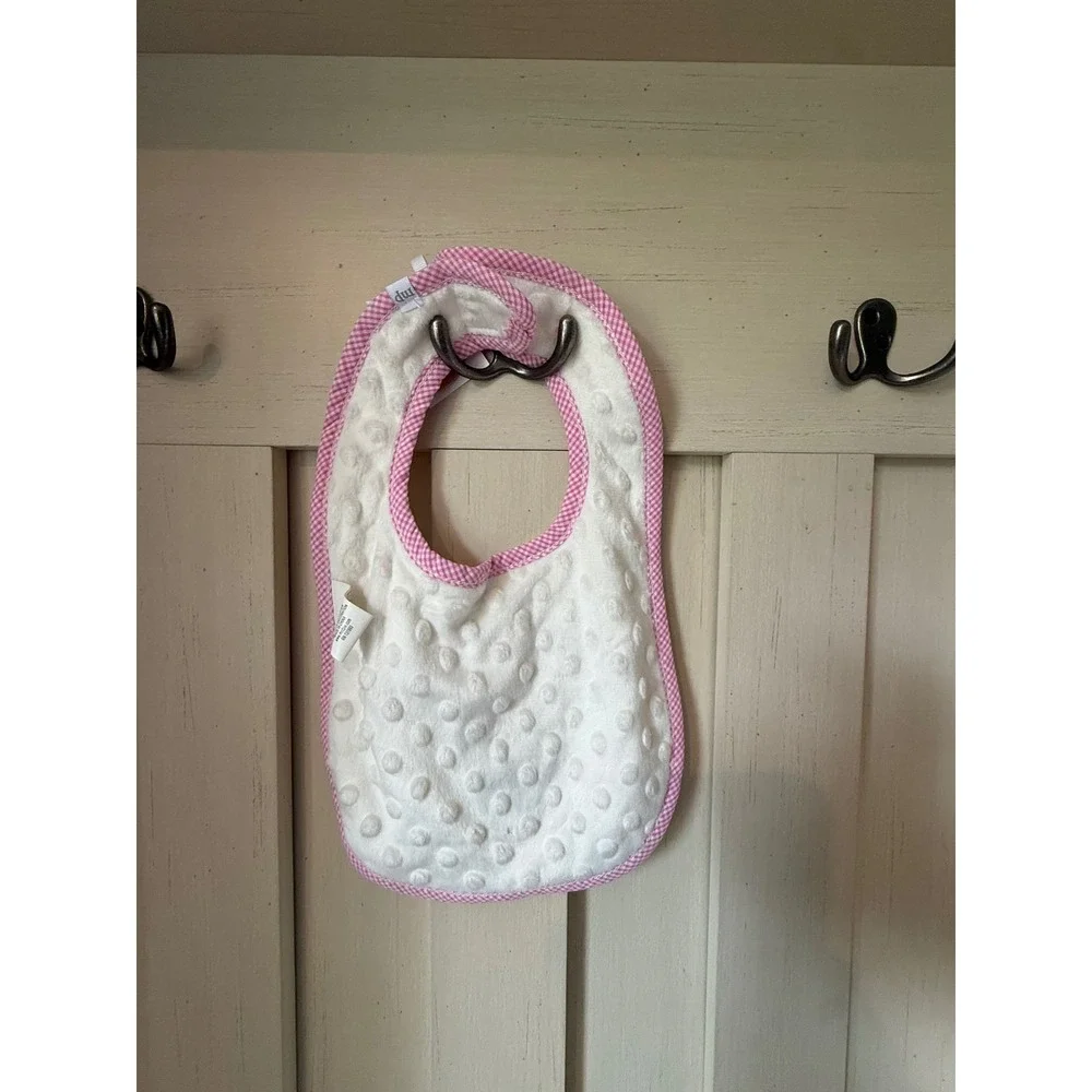 Mud Pie My First Christmas Reindeer Baby Bib Pink Gingham Minky Dot NWT